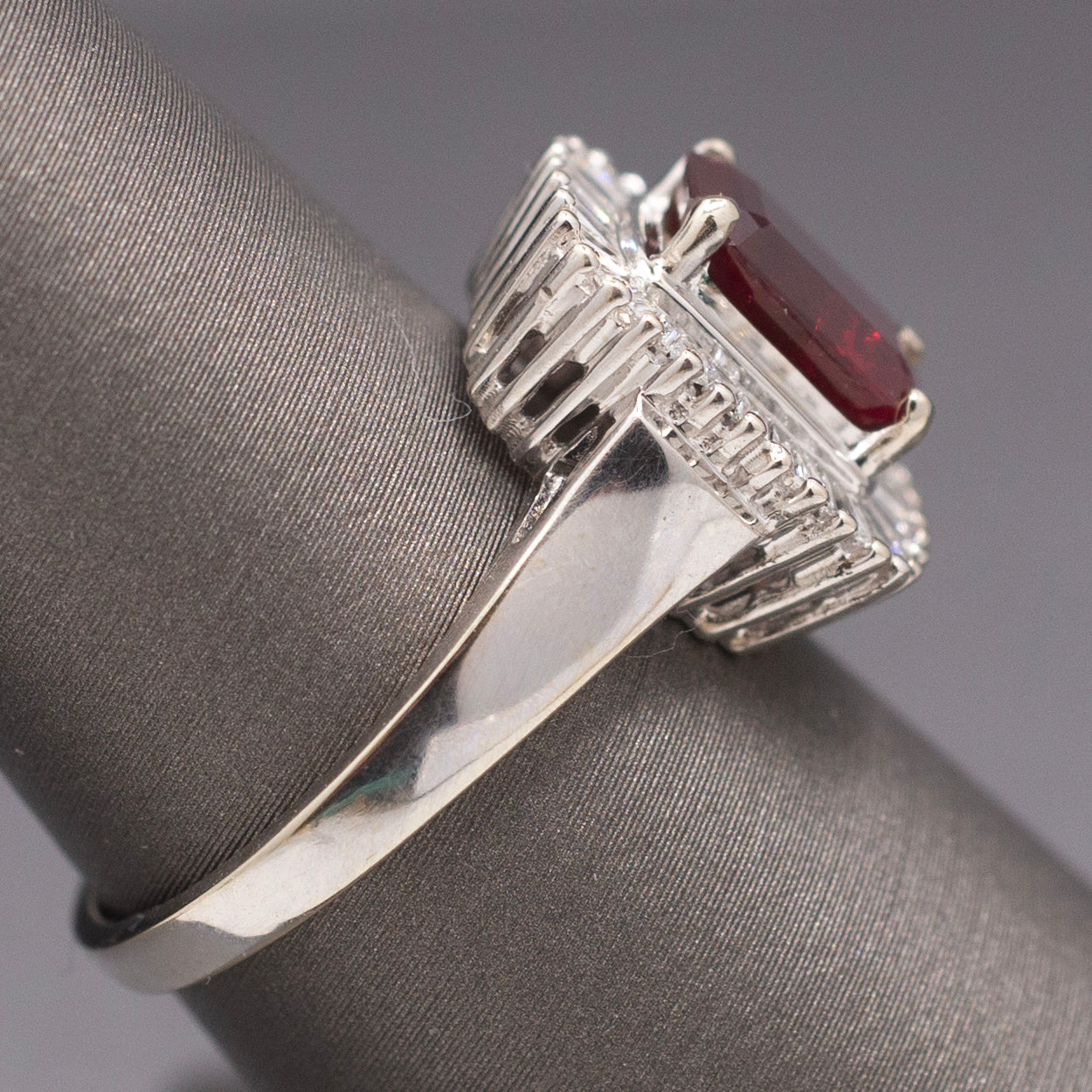 GIA Certified Burmese Ruby and Diamond Ring in 14k White Gold