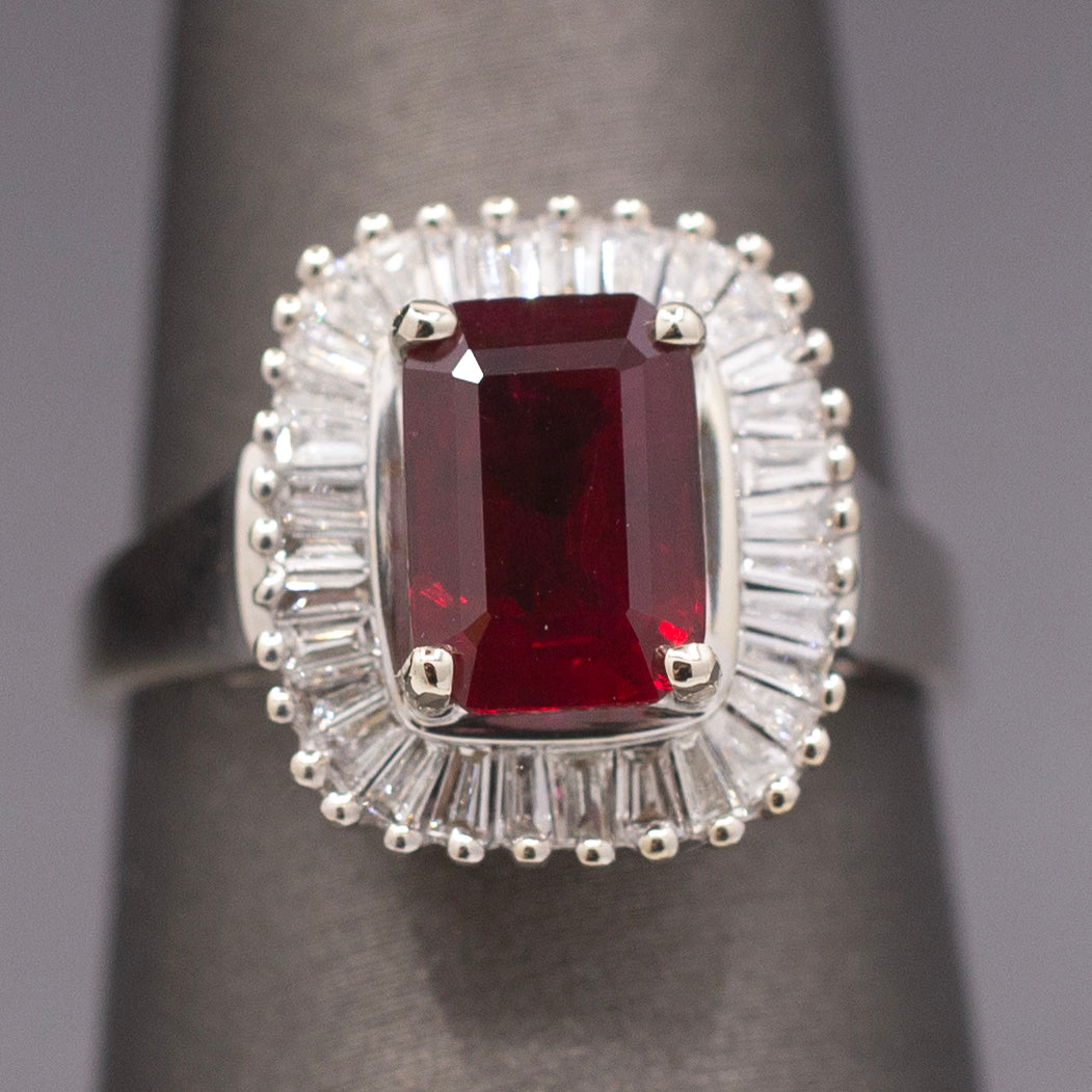 GIA Certified Burmese Ruby and Diamond Ring in 14k White Gold