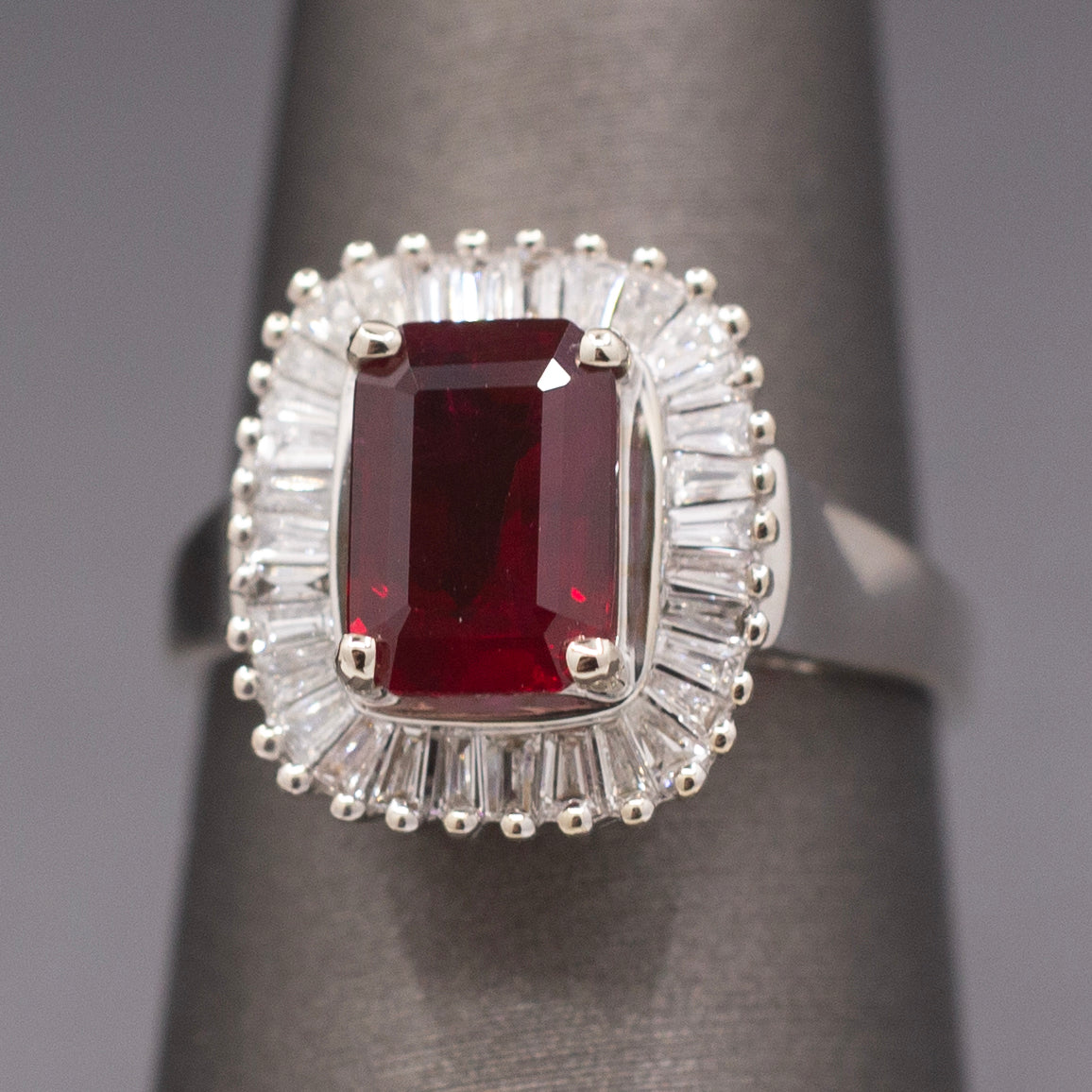 GIA Certified Burmese Ruby and Diamond Ring in 14k White Gold