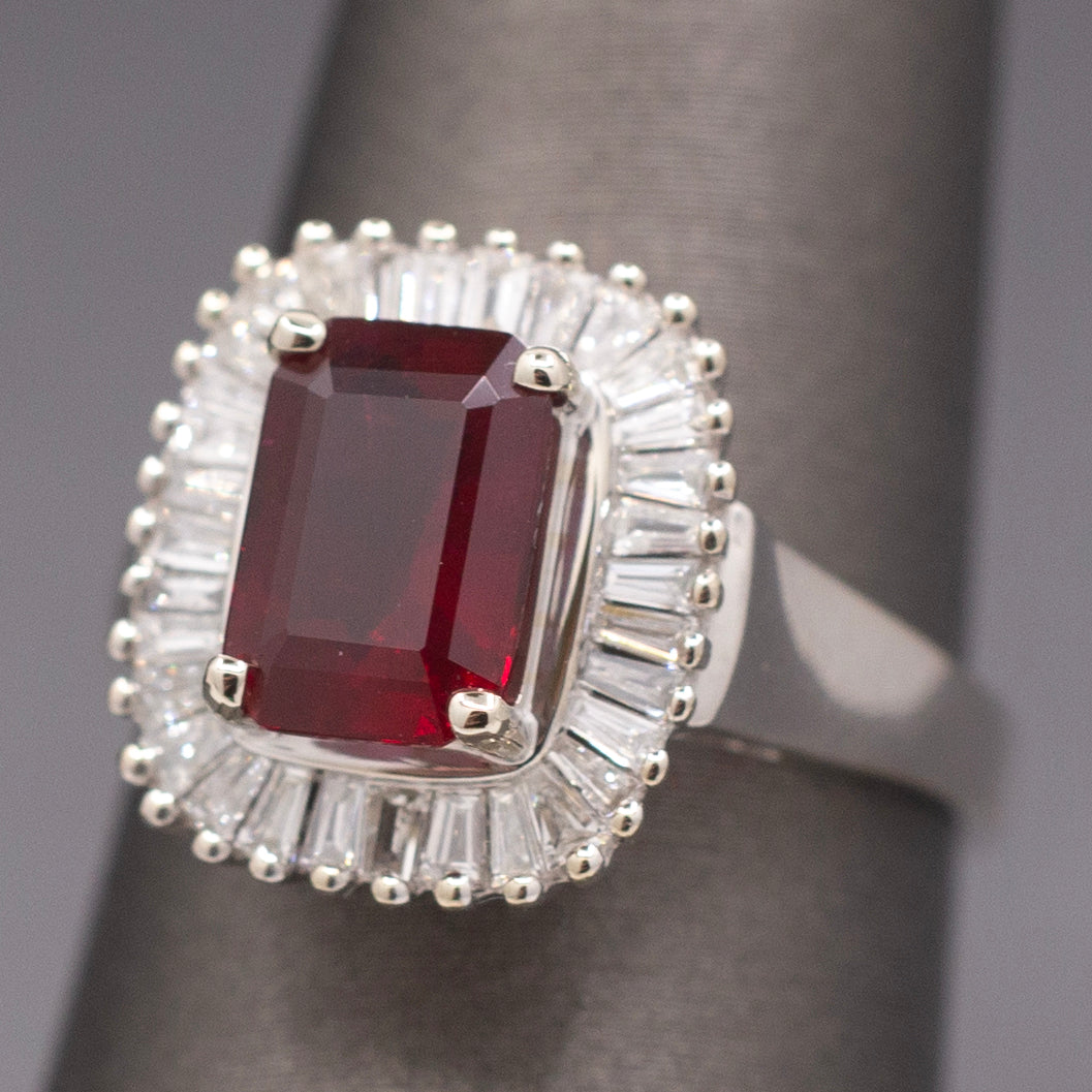 GIA Certified Burmese Ruby and Diamond Ring in 14k White Gold