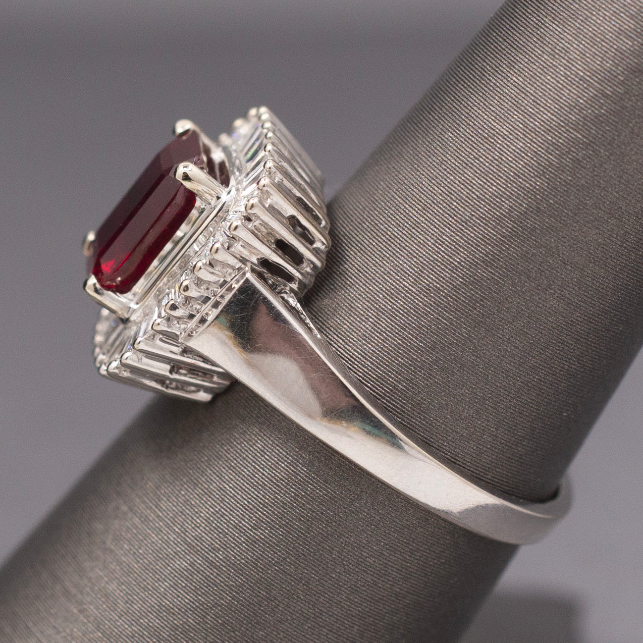 GIA Certified Burmese Ruby and Diamond Ring in 14k White Gold