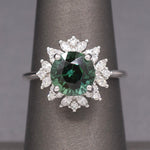 Incredible Blue Green Teal Tourmaline and Diamond Ring in 14k White Gold