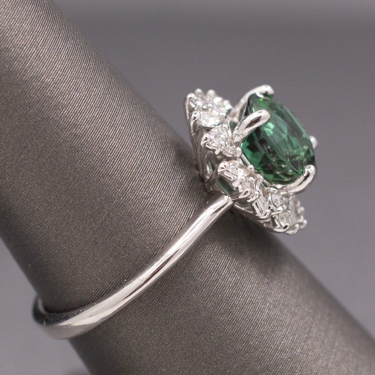 Incredible Blue Green Teal Tourmaline and Diamond Ring in 14k White Gold