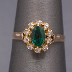 Antique Victorian Emerald and Rose Cut Diamond Ring in 10k Yellow Gold