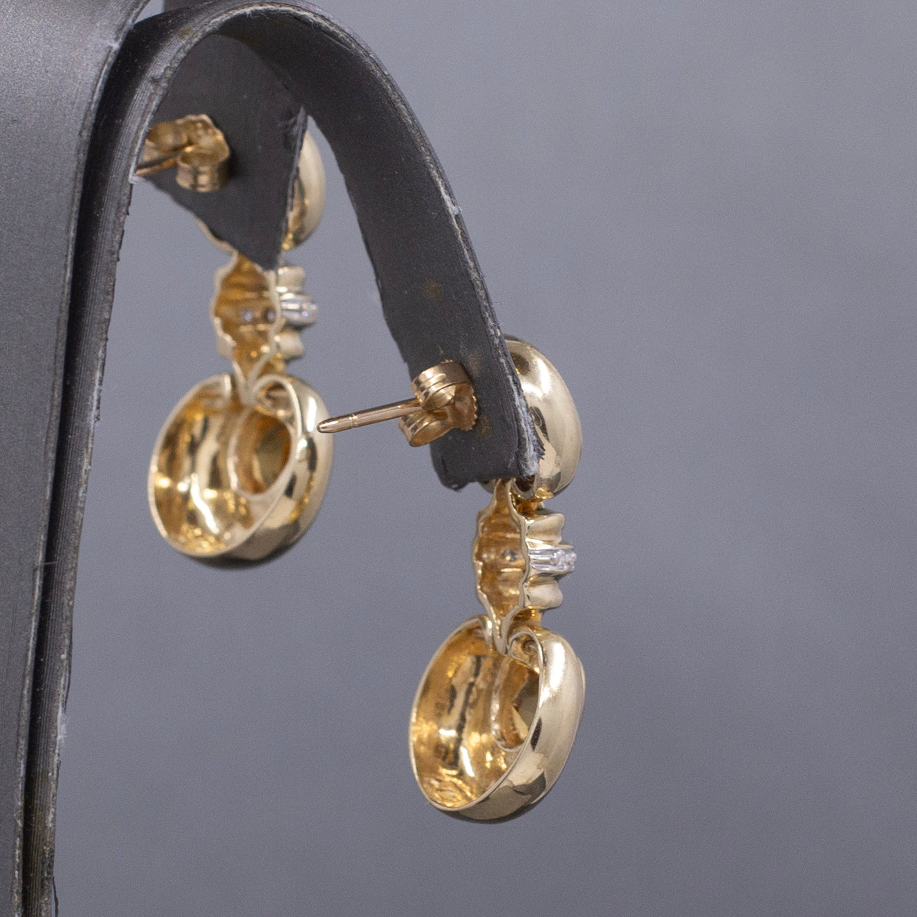 Vintage Bezel Set Blue Topaz and Citrine Dangle Earrings in 14k Yellow Gold