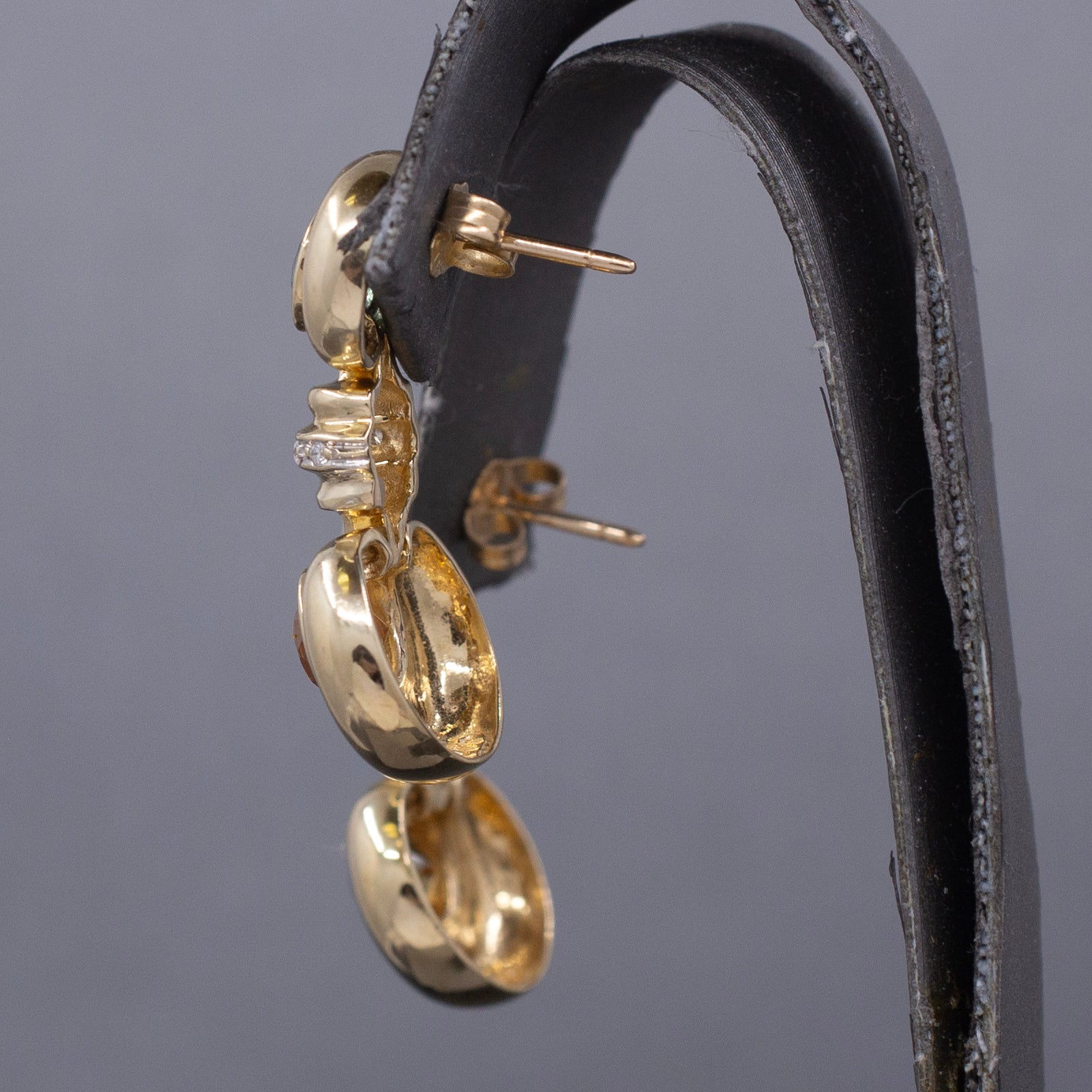 Vintage Bezel Set Blue Topaz and Citrine Dangle Earrings in 14k Yellow Gold