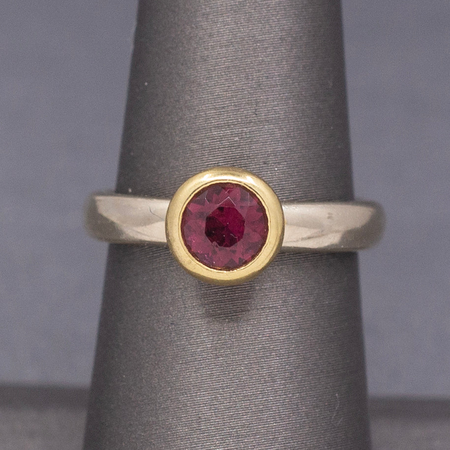 Ravishing Raspberry Garnet Bezel Set Low Profile Ring in 14k and 18k Gold
