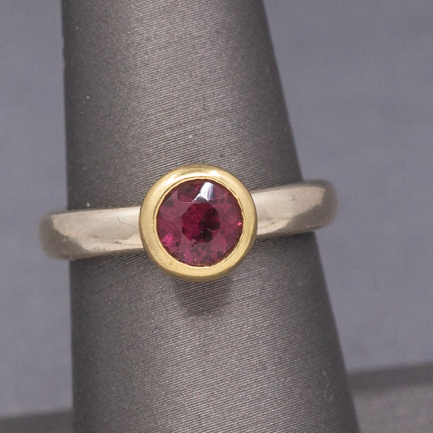 Ravishing Raspberry Garnet Bezel Set Low Profile Ring in 14k and 18k Gold
