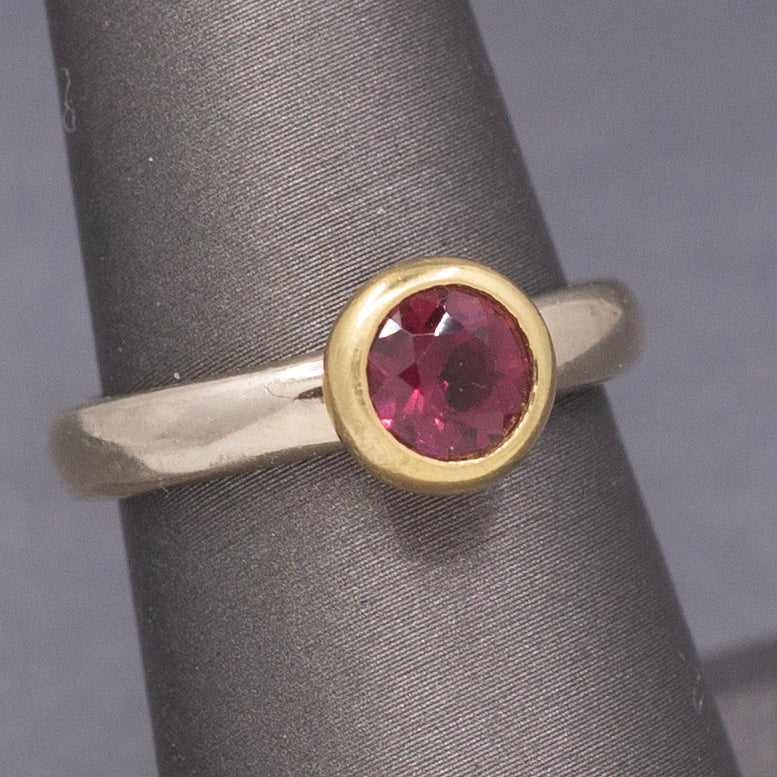 Ravishing Raspberry Garnet Bezel Set Low Profile Ring in 14k and 18k Gold