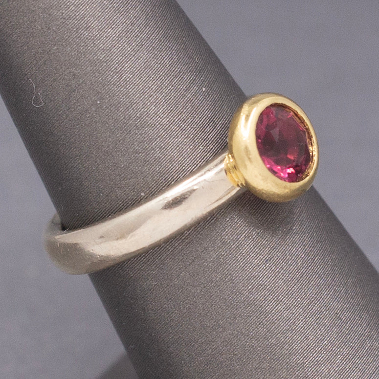 Ravishing Raspberry Garnet Bezel Set Low Profile Ring in 14k and 18k Gold