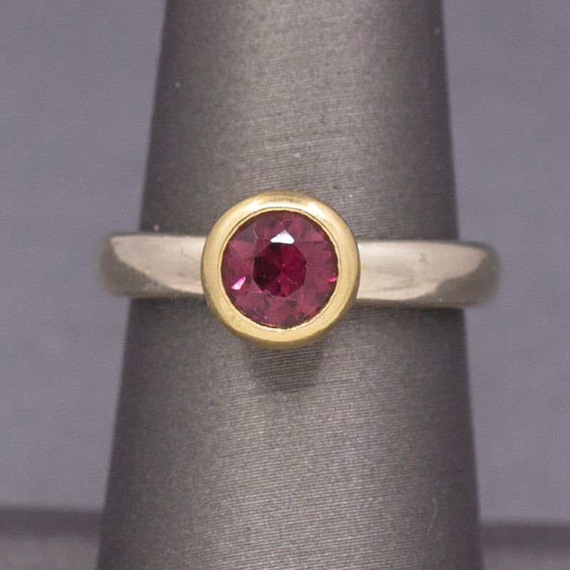 Ravishing Raspberry Garnet Bezel Set Low Profile Ring in 14k and 18k Gold