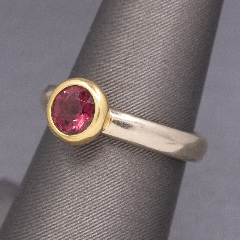 Ravishing Raspberry Garnet Bezel Set Low Profile Ring in 14k and 18k Gold