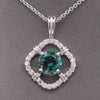 Sparkling Blue Green Teal Lagoon Tourmaline and Diamond Pendant Necklace in 14k White Gold