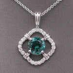 Sparkling Blue Green Teal Lagoon Tourmaline and Diamond Pendant Necklace in 14k White Gold