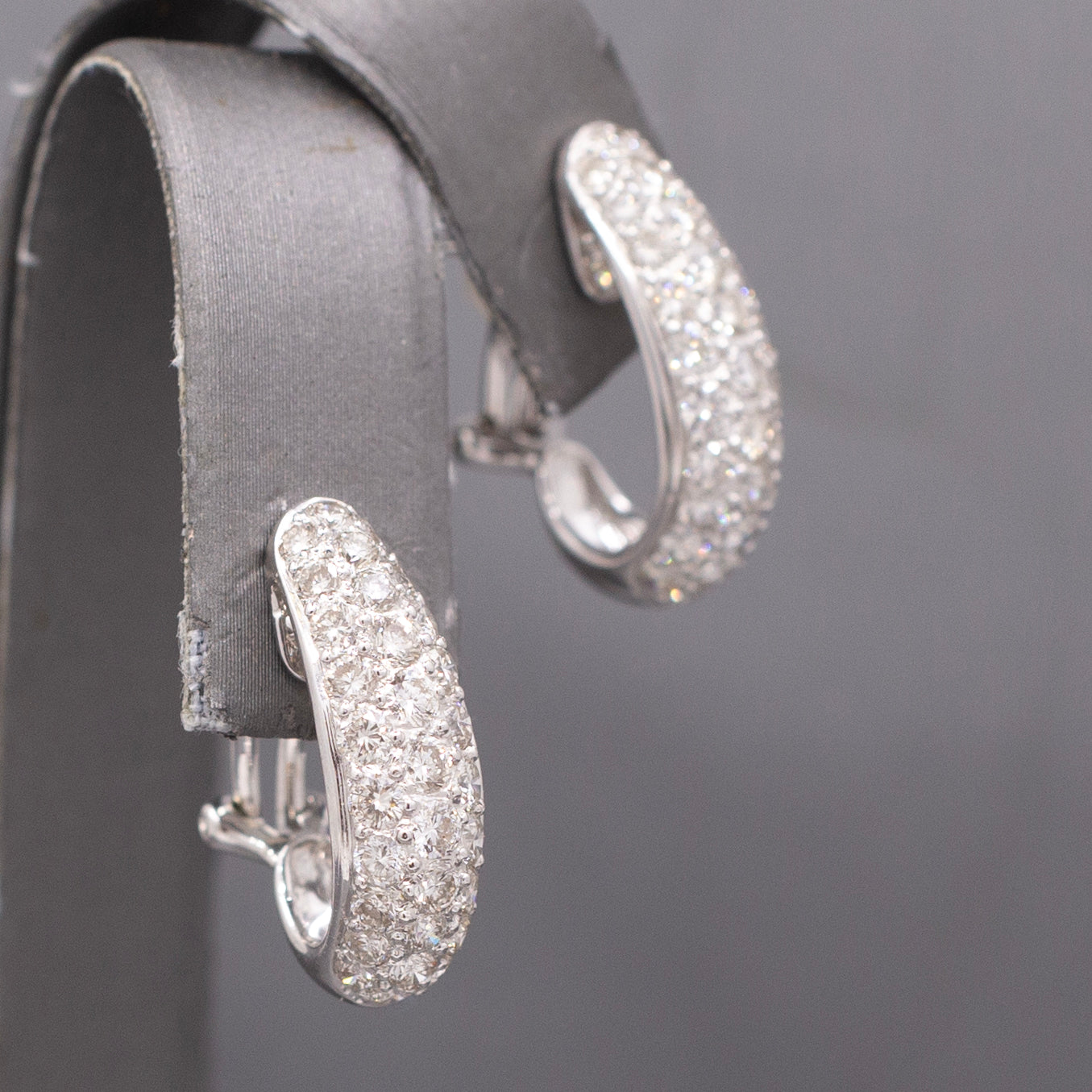 Dazzling 2.98cttw Pave' Diamond J Hoop Earrings in 18k White Gold