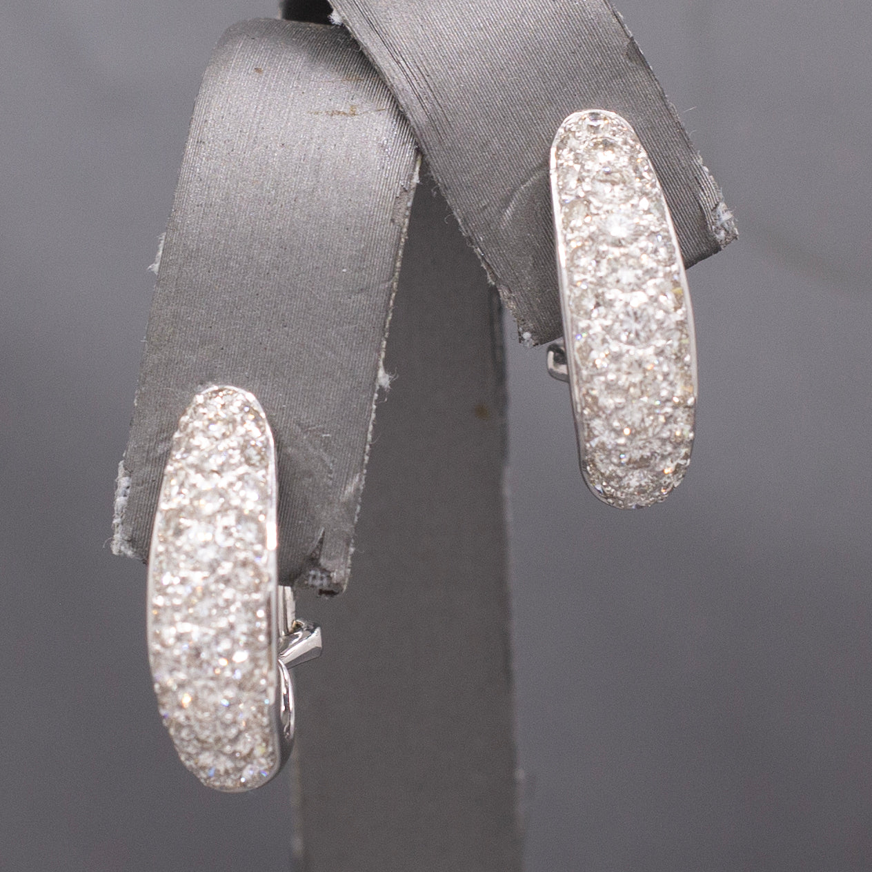Dazzling 2.98cttw Pave' Diamond J Hoop Earrings in 18k White Gold