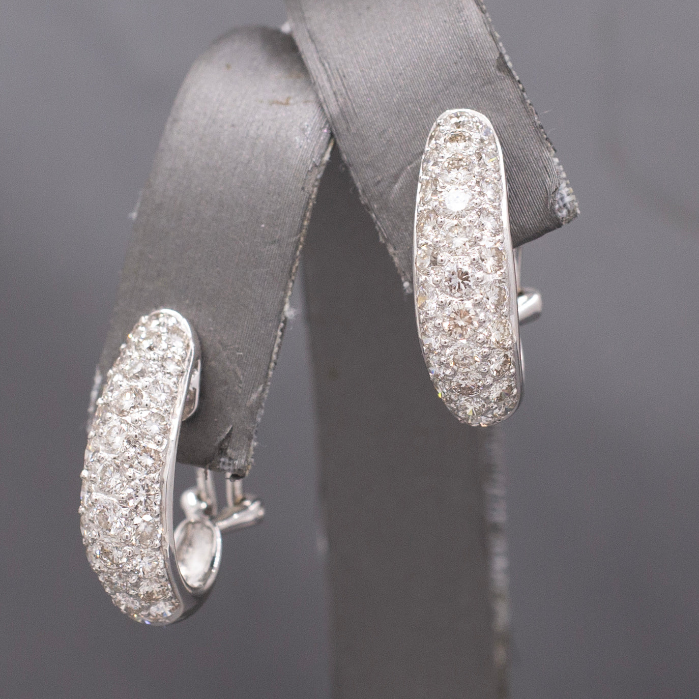 Dazzling 2.98cttw Pave' Diamond J Hoop Earrings in 18k White Gold