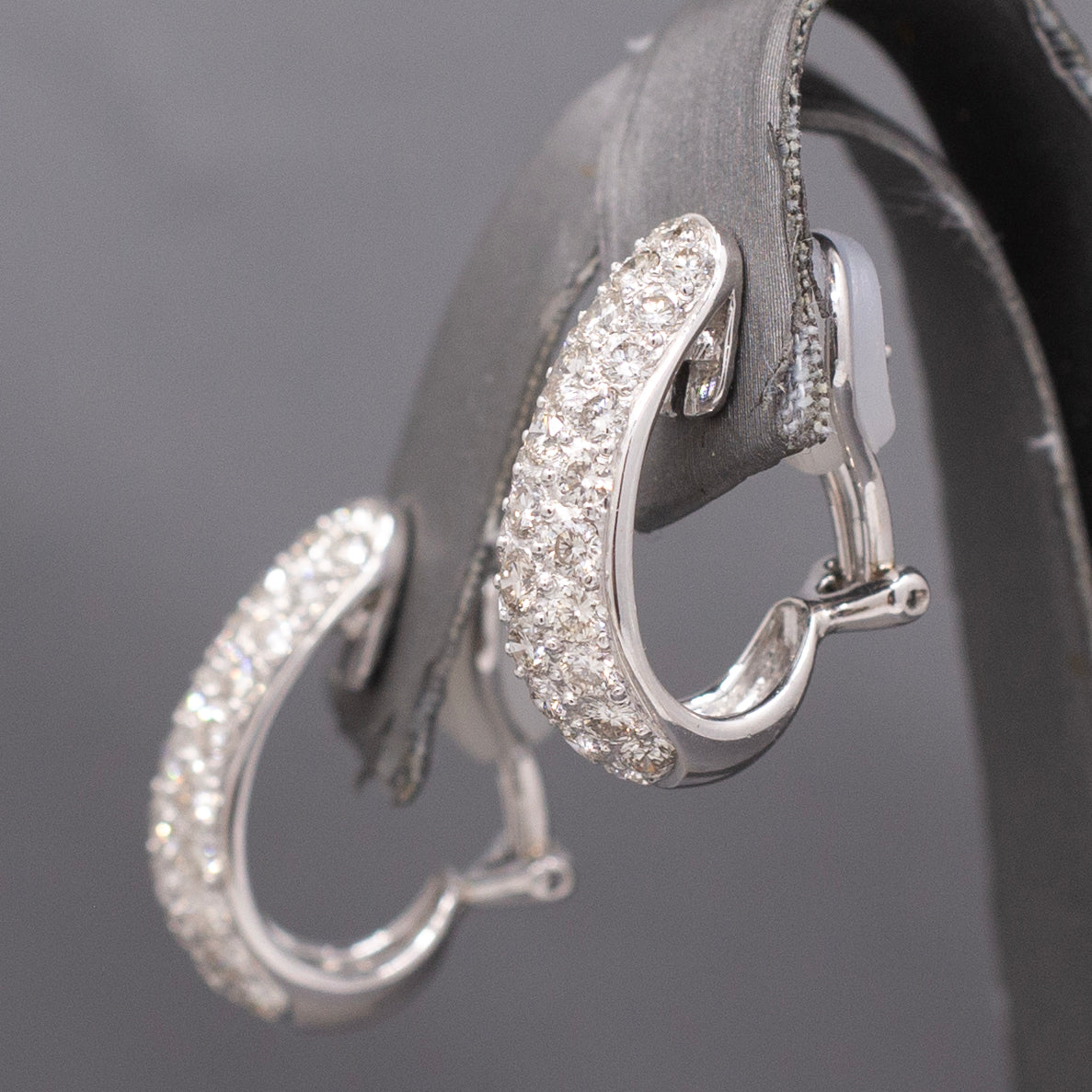 Dazzling 2.98cttw Pave' Diamond J Hoop Earrings in 18k White Gold
