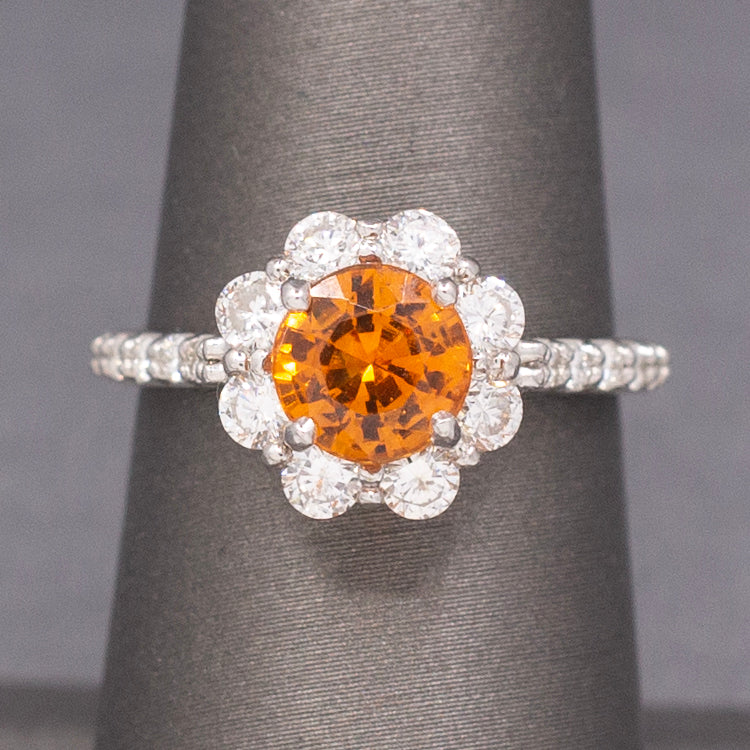Fanta Orange Spessartite Garnet and Diamond Ring in 14k White Gold