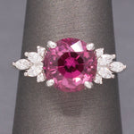 Vivid Pink Fuchsia Tourmaline and Marquise Diamond Statement Ring in 14k White Gold