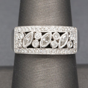 Bezel Set Round and Marquise Diamond Band Ring in 18k White Gold
