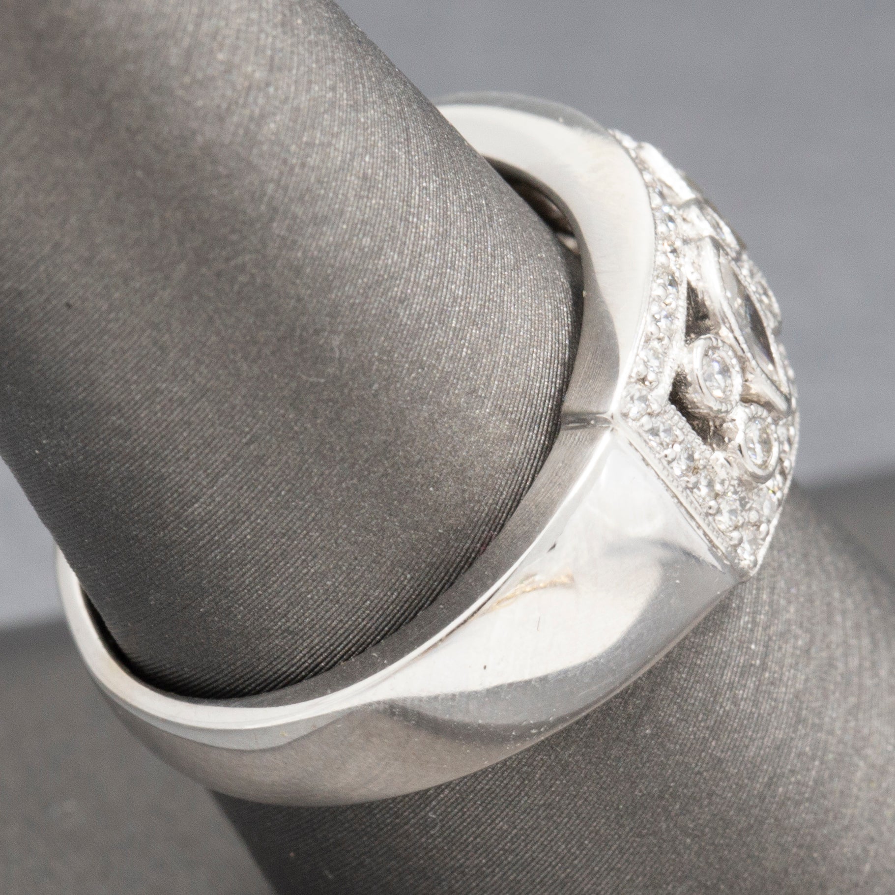 Bezel Set Round and Marquise Diamond Band Ring in 18k White Gold