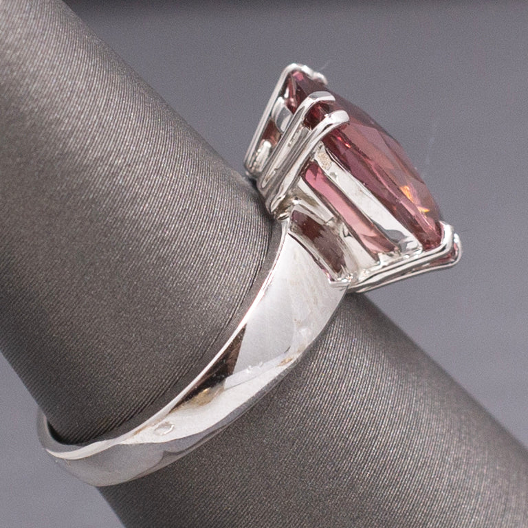Juicy Peachy Pink Tourmaline Checkerboard Faceted Cocktail Ring in 14k White Gold
