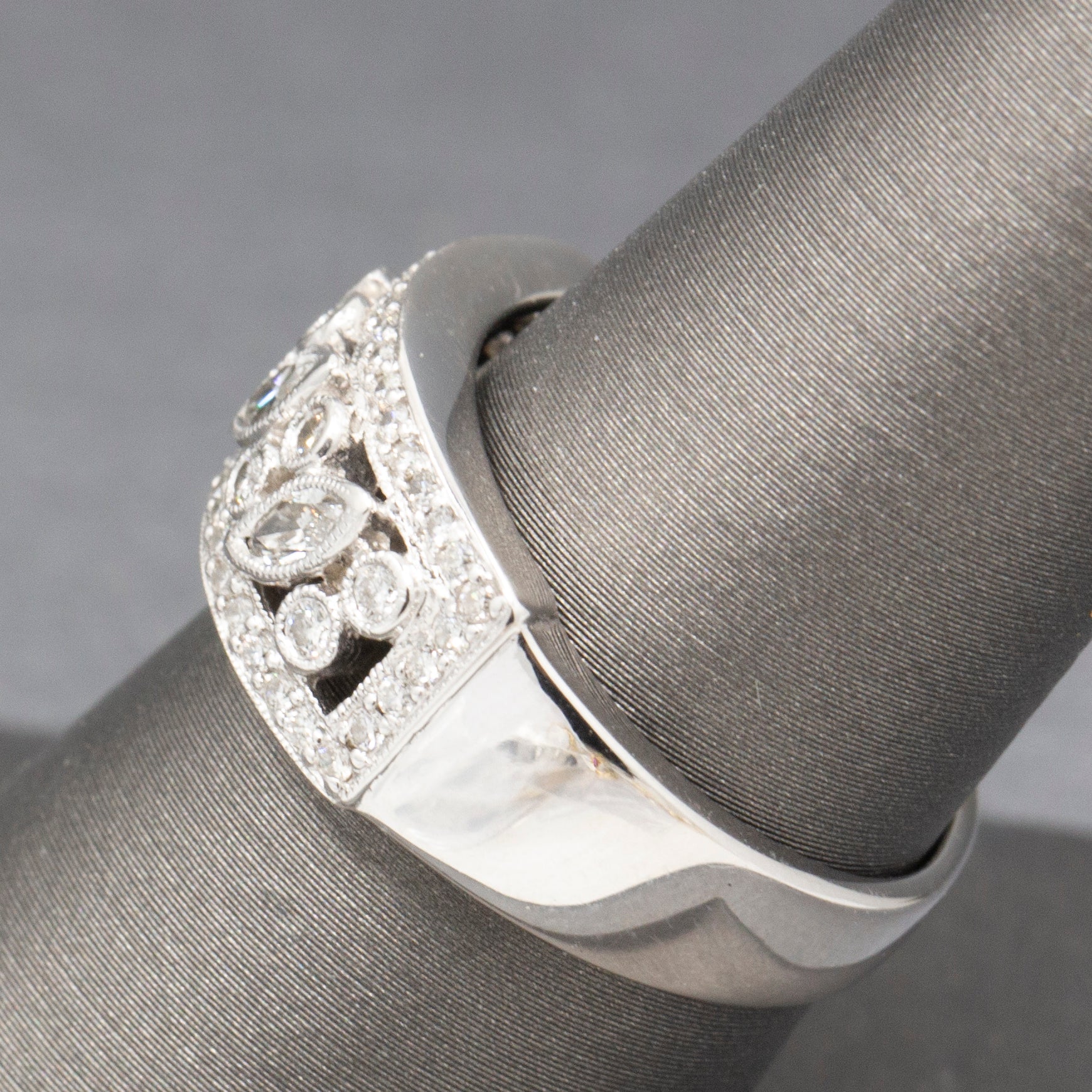 Bezel Set Round and Marquise Diamond Band Ring in 18k White Gold