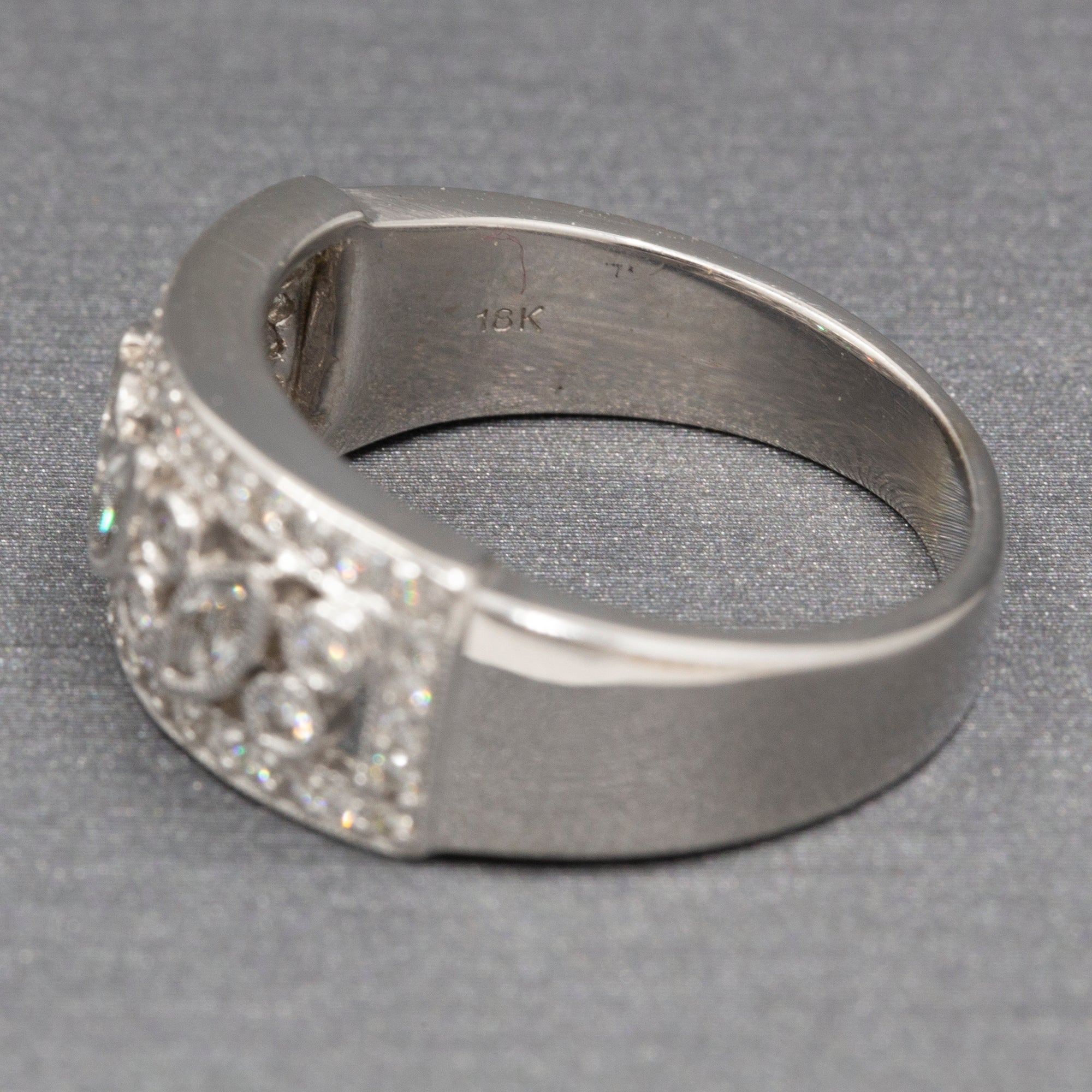 Bezel Set Round and Marquise Diamond Band Ring in 18k White Gold