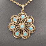 Vintage Fiery Australian Opal Domed Granulated Pendant in 14k Yellow Gold
