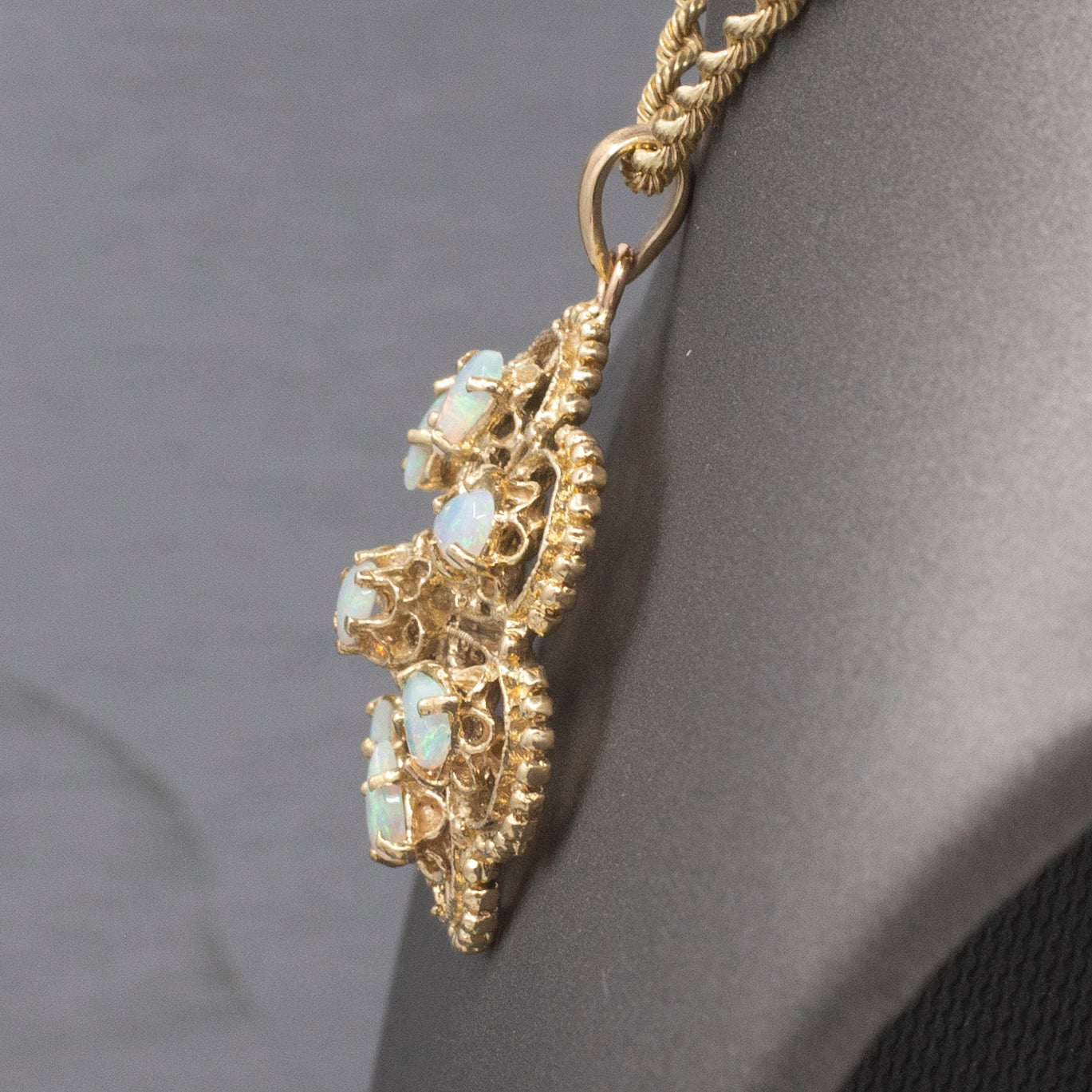 Vintage Fiery Australian Opal Domed Granulated Pendant in 14k Yellow Gold
