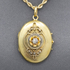 Charming Antique Victorian Old Mine Cut Diamond Locket in 14k Yellow Gold