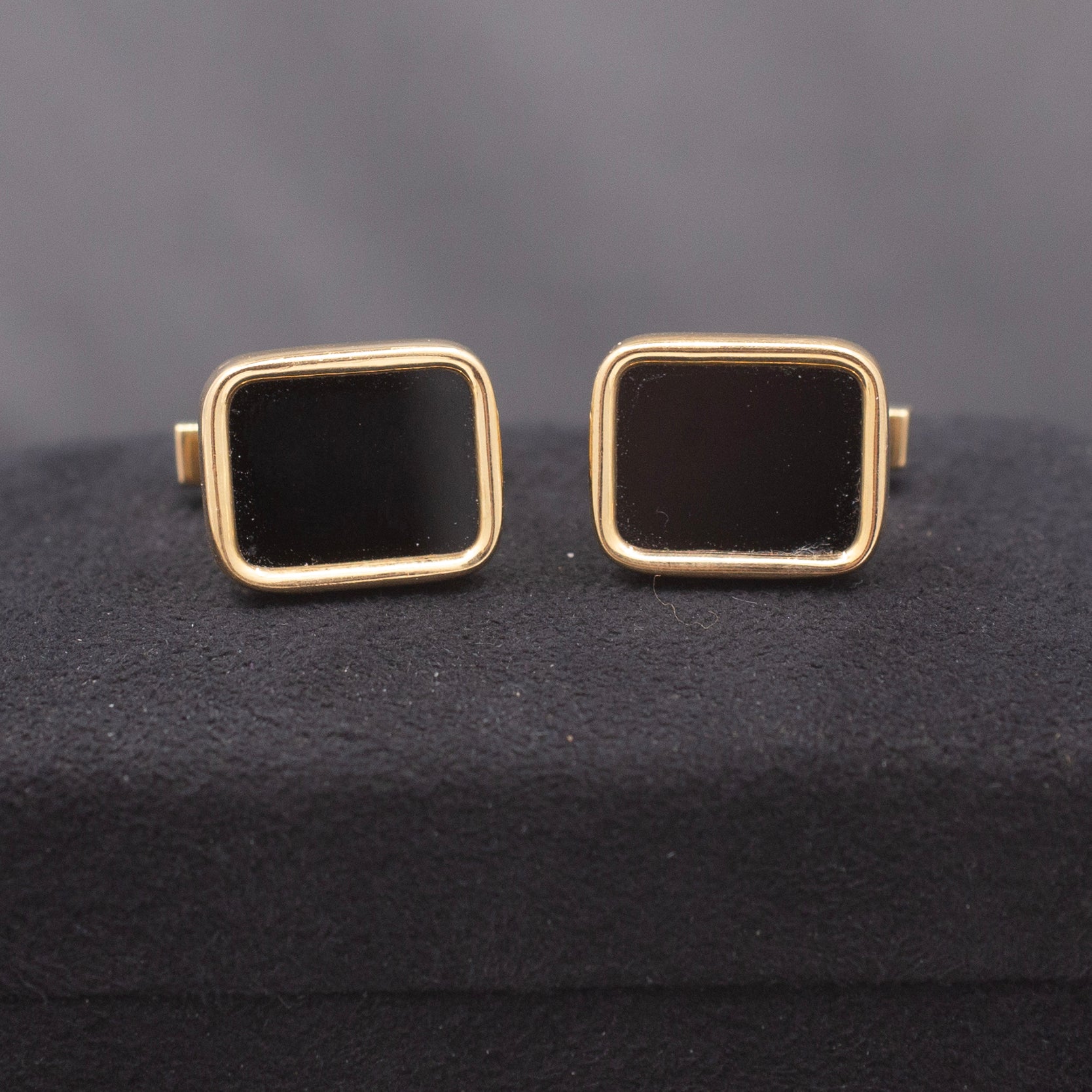 Vintage Tiffany & Co. Onyx Cufflinks in 14k Yellow Gold with Box