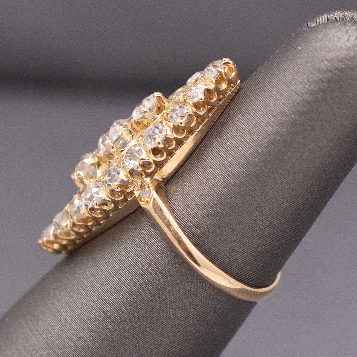 Antique Victorian Navette Old Mine and Old European Cut Diamond Ring in 18k Yellow Gold