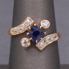 Victorian GIA Certified Royal Blue Sapphire and Old Cut Diamond Ring in 14k Yellow Gold