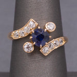 Victorian GIA Certified Royal Blue Sapphire and Old Cut Diamond Ring in 14k Yellow Gold