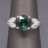 Deep Teal Forest Green Tourmaline and Marquise Diamond Ring in 14k White Gold