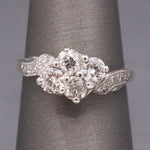 Old European Cut Diamond Cluster Bypass Ring in 14k White Gold