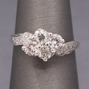 Old European Cut Diamond Cluster Bypass Ring in 14k White Gold