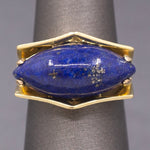 Vintage Modernist Lapis Lazuli East West Set Ring in 18k Yellow Gold