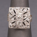 Awesome Art Deco Old European Cut Diamond Cocktail Ring in 14k Yellow & White Gold