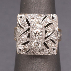 Awesome Art Deco Old European Cut Diamond Cocktail Ring in 14k Yellow & White Gold
