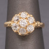Vintage Old European Cut Diamond Cluster Daisy Engagement Ring in 14k Yellow Gold