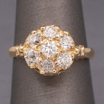 Vintage Old European Cut Diamond Cluster Daisy Engagement Ring in 14k Yellow Gold