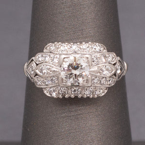 Late Art Deco Old European Cut Diamond Engagement Wedding Ring in Platinum