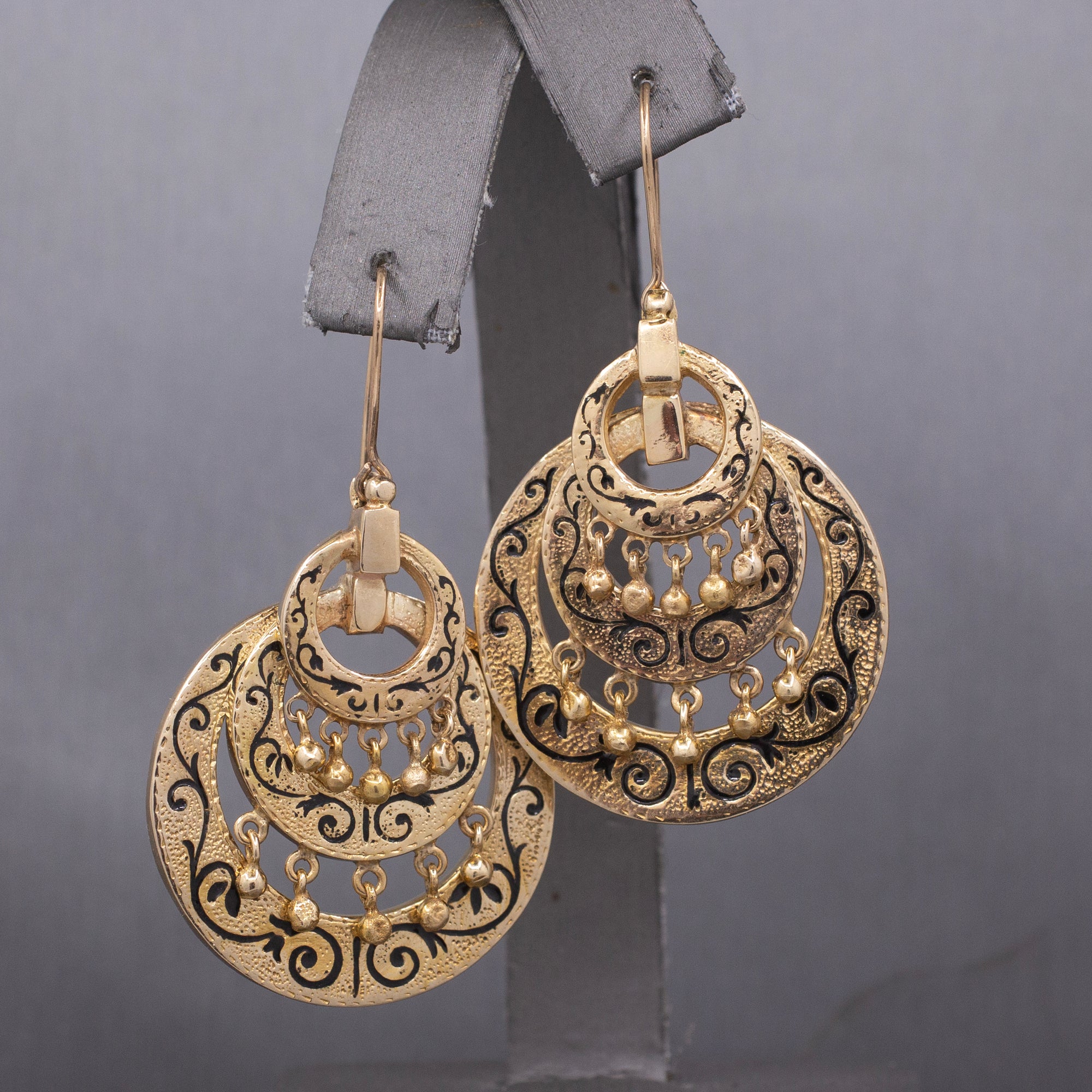 Exceptional Antique Victorian Mourning Drop Dangle Earrings in 14k Yellow Gold