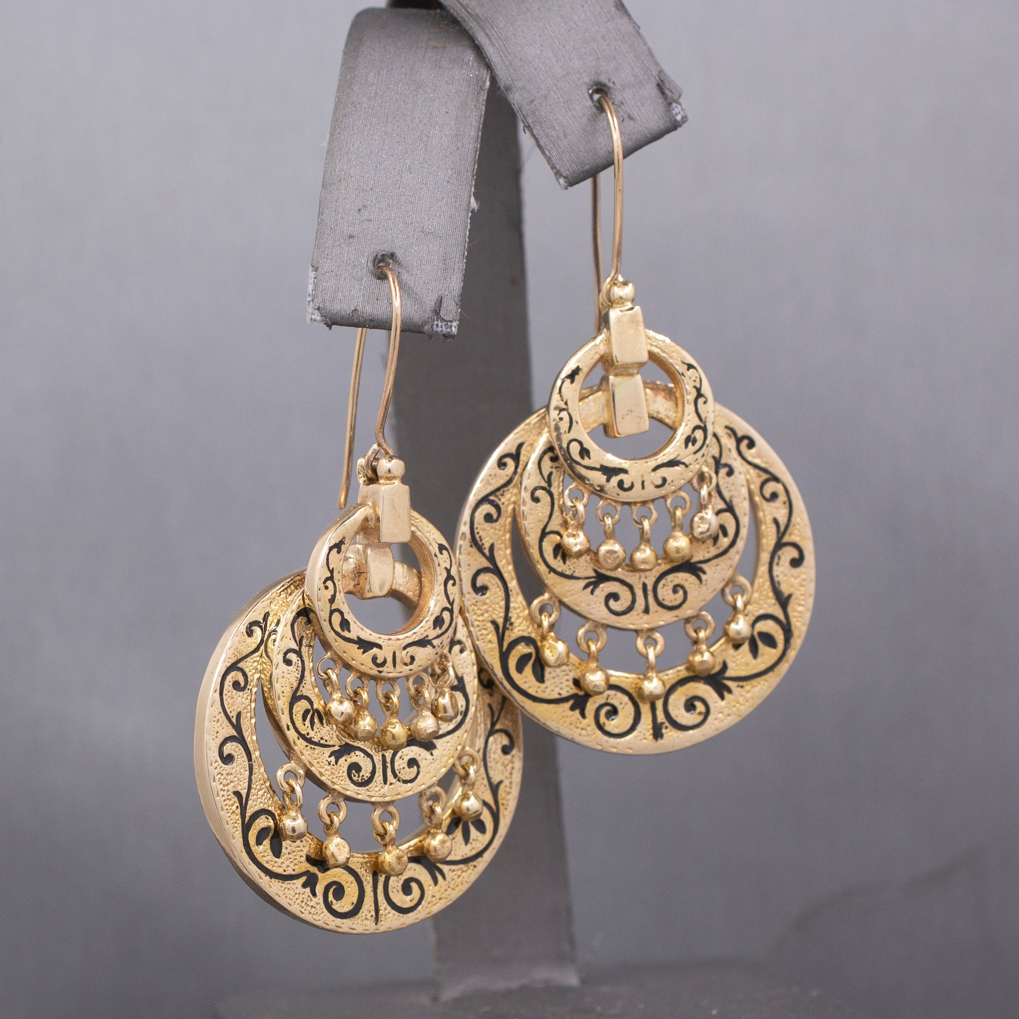 Exceptional Antique Victorian Mourning Drop Dangle Earrings in 14k Yellow Gold