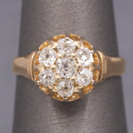 Antique Victorian Old Mine Cut Diamond Cluster Engagement Ring in 14k Gold