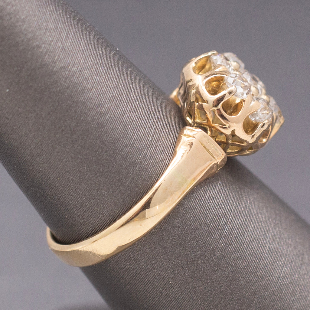 Antique Victorian Old Mine Cut Diamond Cluster Engagement Ring in 14k Gold