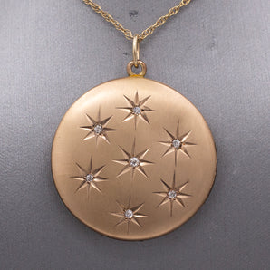 Antique Victorian Old Cut Diamond Star Satin Finished Locket in 10k Yellow Gold